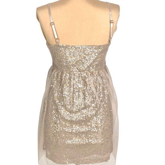 Irreplaceable Sparkly Sequin Tulle Cocktail Camisole Mini Dress Juniors M Gold - Picture 7 of 10